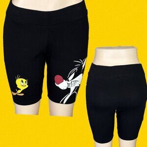 Looney Tunes L Black Tweety Bird & Sylvester Graphic Cotton Stretch Bike Shorts